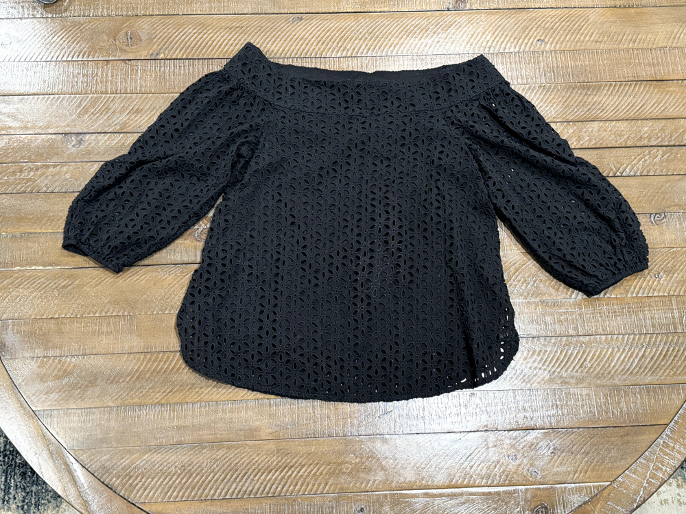 Tibi Black Eyelet Off Shoulder Elastic Fitted Sleeve Blouse - Size 4 - EUC!
